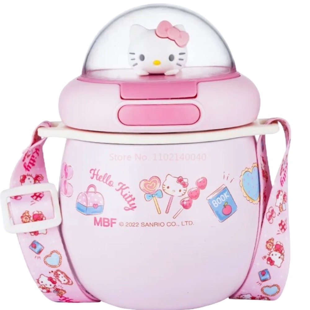 Hello Kitty Stainless Steel Insulated Cup with adjustable Strap and Doll on Top